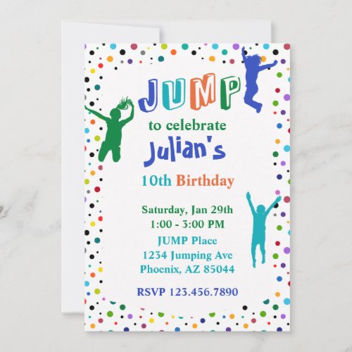 Jump Party Trampoline Park Boys Birthday Invitation