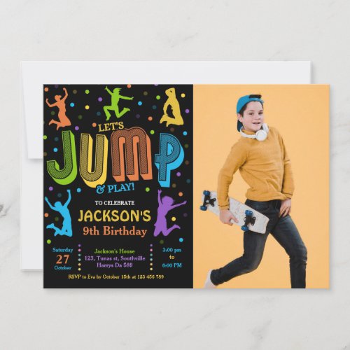 Jump Photo Birthday Trampoline Party Invitation
