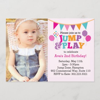 Jump & Play Balloons Photo Invitation (pink) by modernmaryella at Zazzle