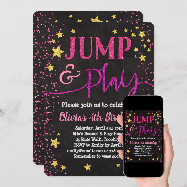 Jump & Play Birthday Invitation Bounce House Party Zazzle