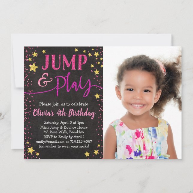Jump & Play Birthday Invitation With Photo (Front)