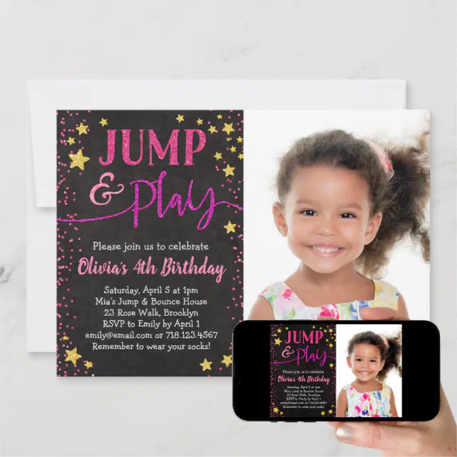 Jump & Play Birthday Invitation With Photo Zazzle