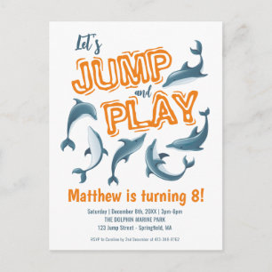 Jump Play Dolphin Park Kids Party Orange Birthday Postcard