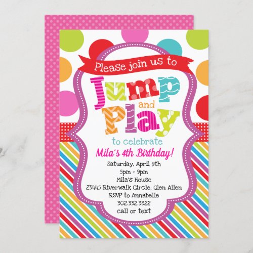 Jump  Play Polka Dot Stripe Party Invitation