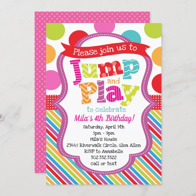 Jump & Play Polka Dot Stripe Party Invitation (Front/Back)