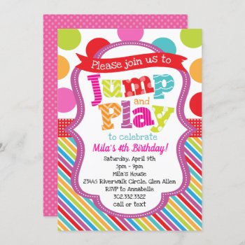 Jump & Play Polka Dot Stripe Party Invitation by modernmaryella at Zazzle