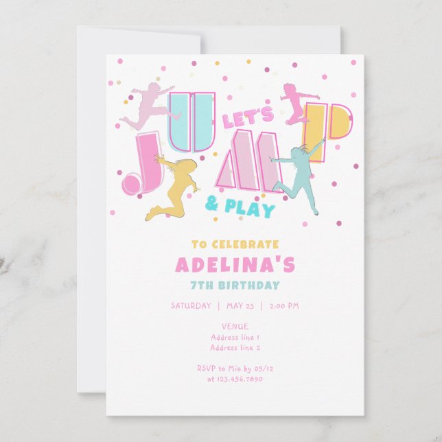 Jump & Play Trampoline Bounce House Girl Birthday Invitation (Front)