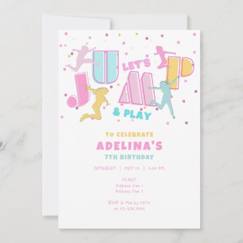 Jump  Play Trampoline Bounce House Girl Birthday Invitation