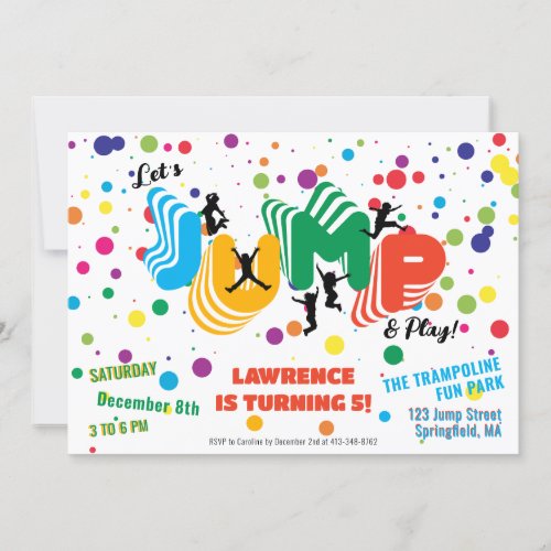 Jump Play Trampoline Park Party Kids Birthday   Invitation
