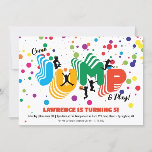 Jump Play Trampoline Park Party Kids Birthday  Invitation