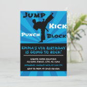 Jump Punch Kick Block Karate Party Birthday Invitation (Standing Front)