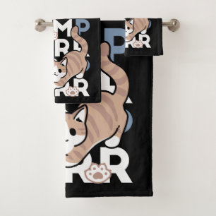 Jump Purr Jump: Playful Cat Design with Fun Art Bath Towel Set