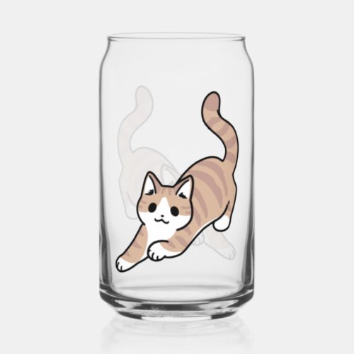 Jump Purr Jump Playful Cat Design with Fun Art Can Glass