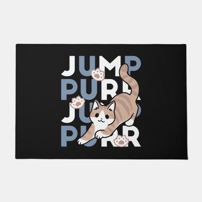 Jump Purr Jump: Playful Cat Design with Fun Art Doormat (Front)