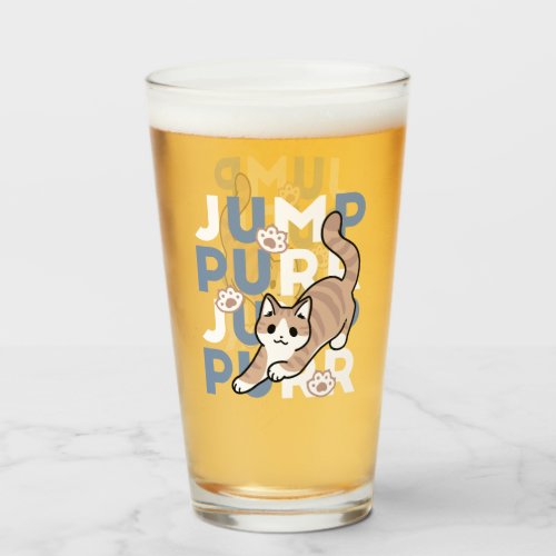 Jump Purr Jump Playful Cat Design with Fun Art Glass