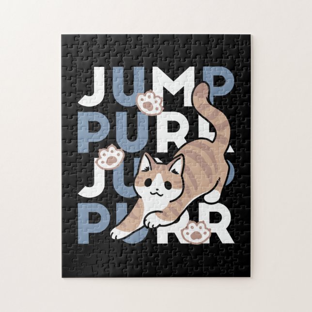 Jump Purr Jump: Playful Cat Design with Fun Art Jigsaw Puzzle (Vertical)