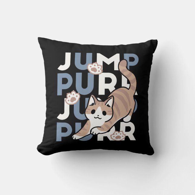Jump Purr Jump: Playful Cat Design with Fun Art Throw Pillow (Front)