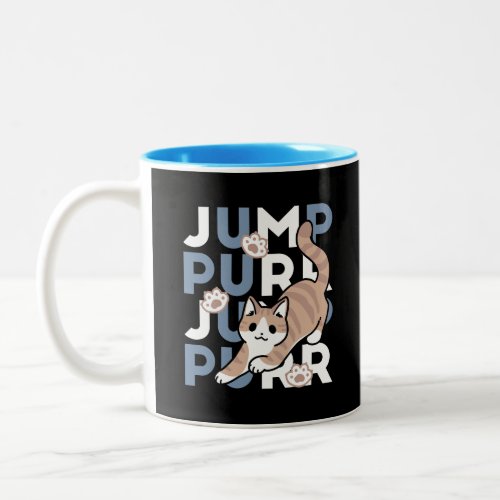 Jump Purr Jump Playful Cat Design with Fun Art Two_Tone Coffee Mug