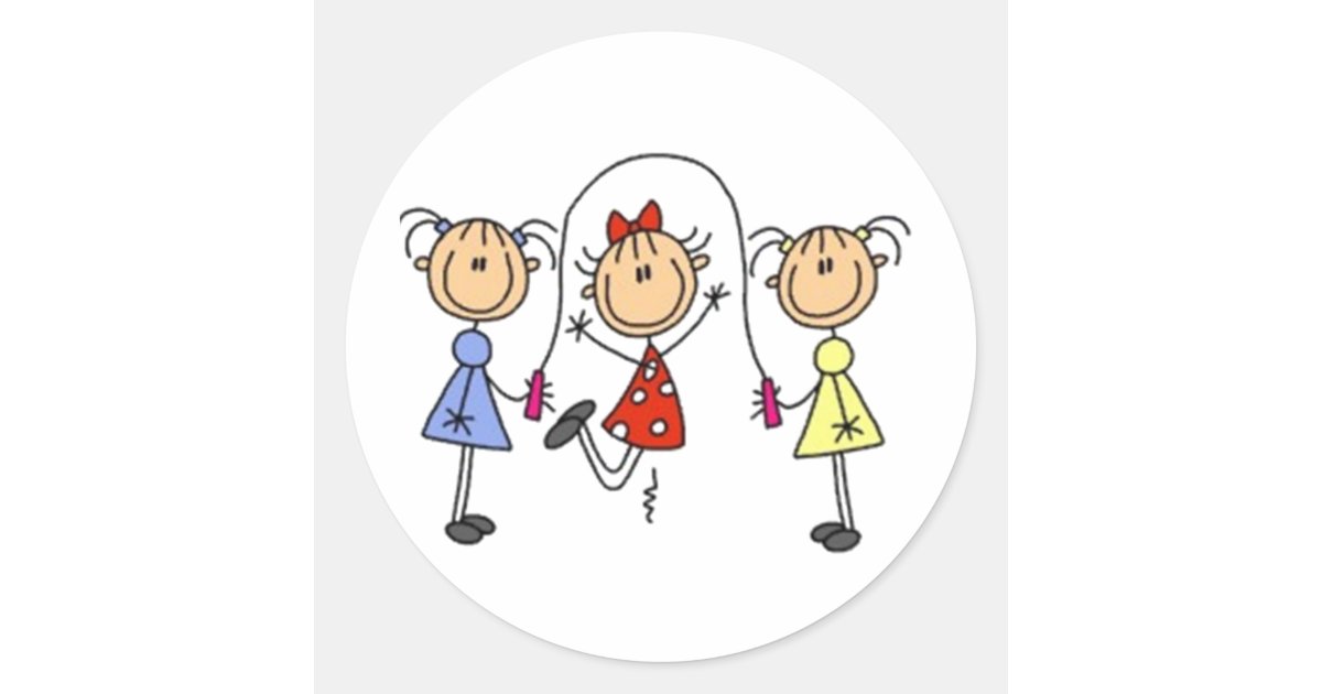 Jump Roping Stick Figure Classic Round Sticker | Zazzle