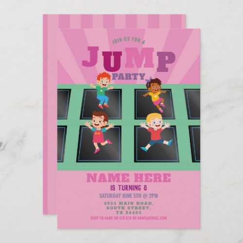 Jump Trampoline Birthday Girls Pink Invitation