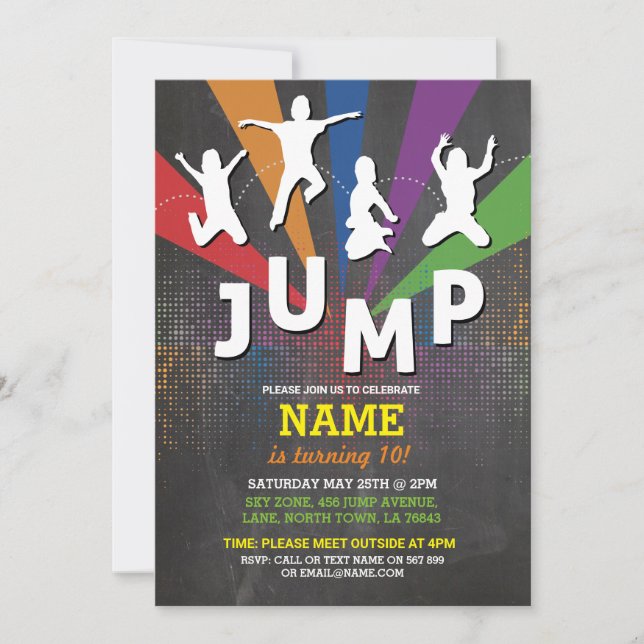 Jump Trampoline Birthday Party Boys Girls Invite (Front)