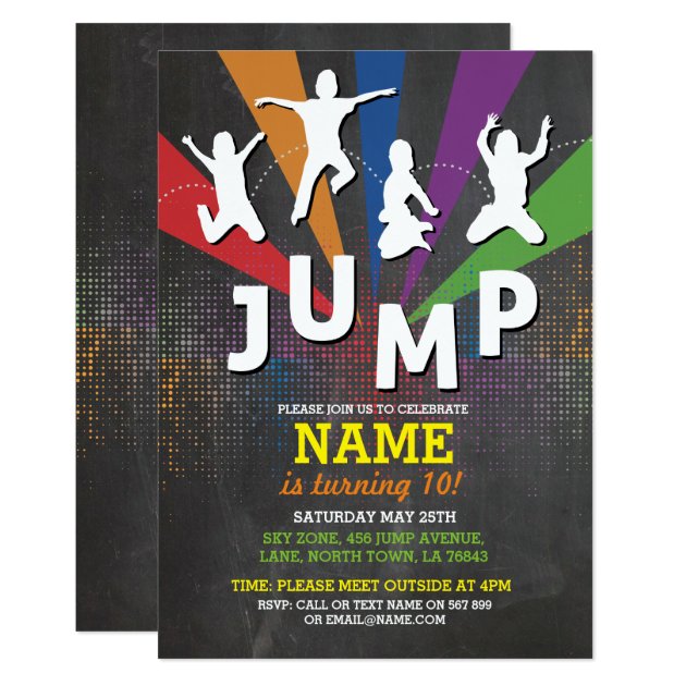 Jump Trampoline Birthday Party Boys Girls Invite
