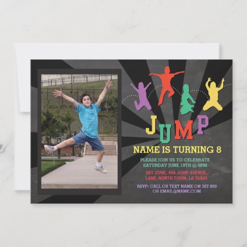 Jump Trampoline Birthday Party Photo Invite