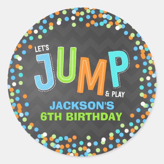 Jump Trampoline Birthday Party Supplies Favor Classic Round Sticker (Front)