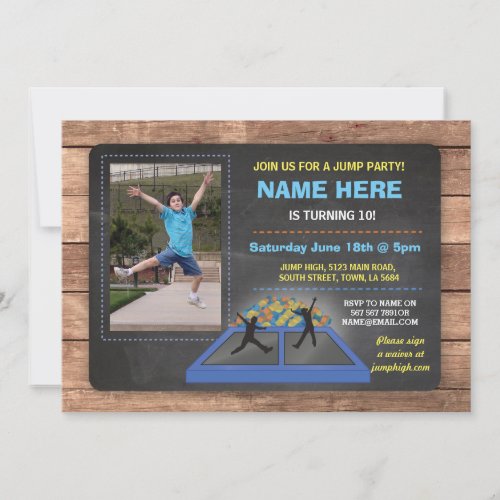 Jump Trampoline Blue Birthday Invite