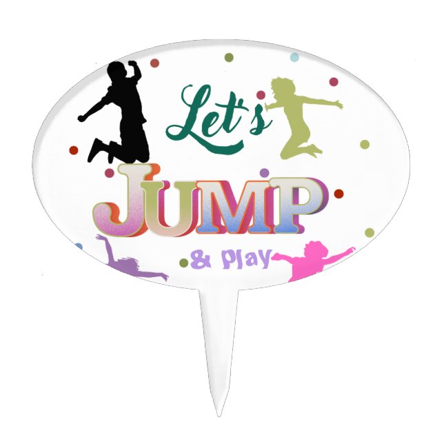 Jump Trampoline Colorful Birthday Party  Cake Topper (Front)