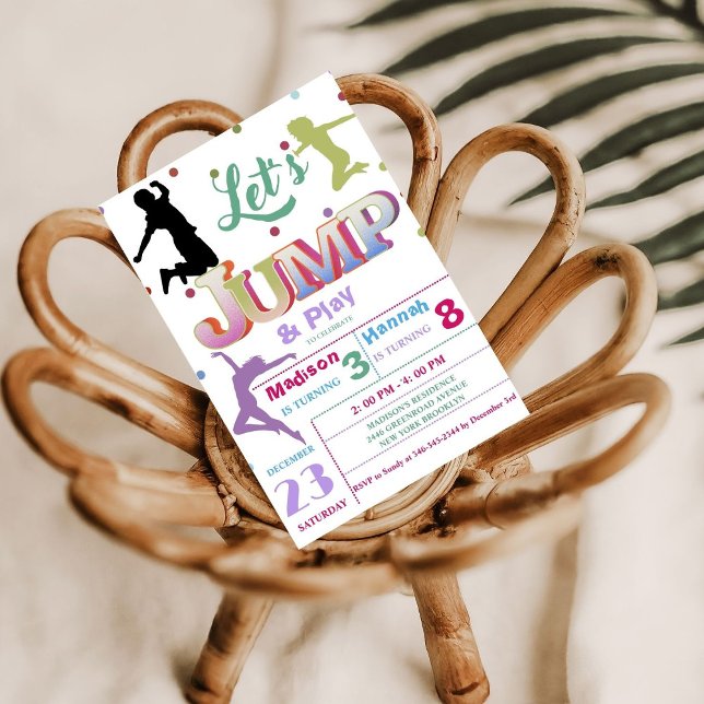 Jump Trampoline Colorful Double birthday party Invitation (Creator Uploaded)