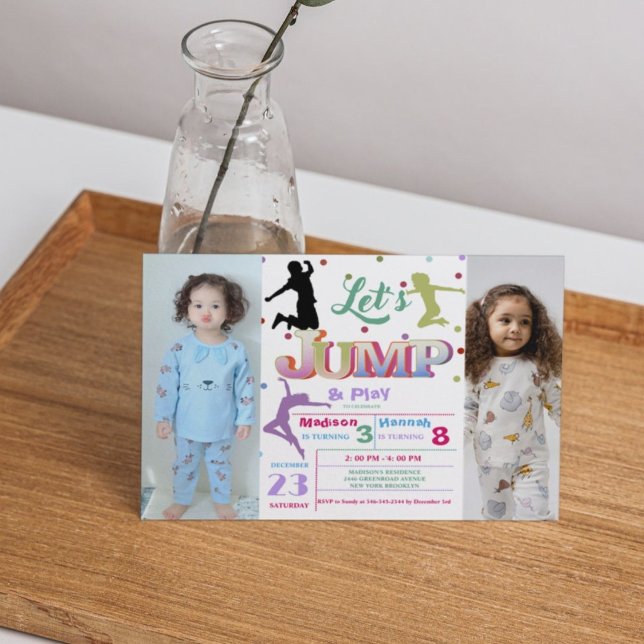 Jump Trampoline Colorful Double birthday party Invitation (Creator Uploaded)