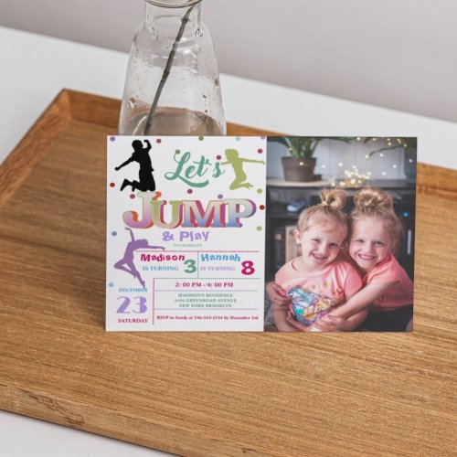 Jump Trampoline Colorful Double birthday party Invitation