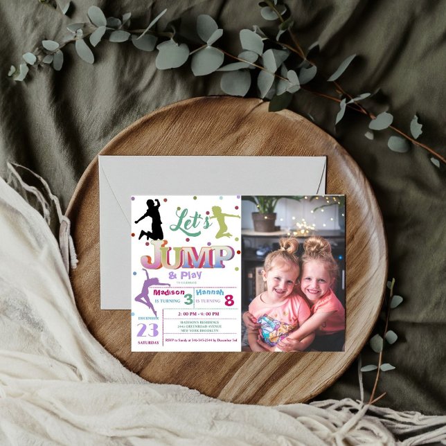 Jump Trampoline Colorful Double birthday party Invitation (Creator Uploaded)