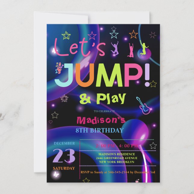 Jump Trampoline Colorful girl birthday party Invitation (Front)
