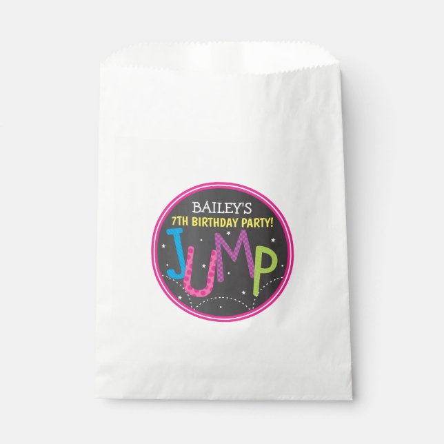 Jump Trampoline Girl Birthday Party Neon Chalk Favor Bag (Front)
