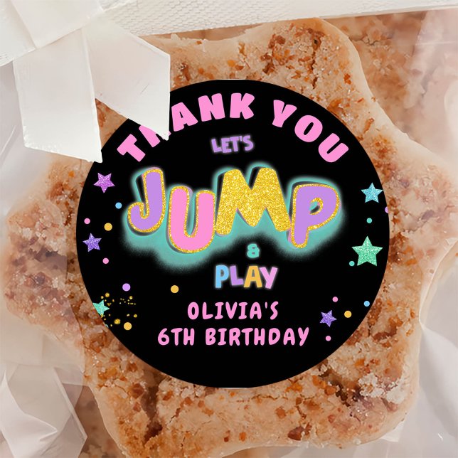Jump Trampoline Jump Play Birthday Thank You Classic Round Sticker (Creator Uploaded)