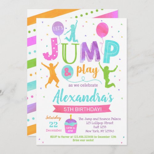 Jump Trampoline Park Birthday Invitations Girl