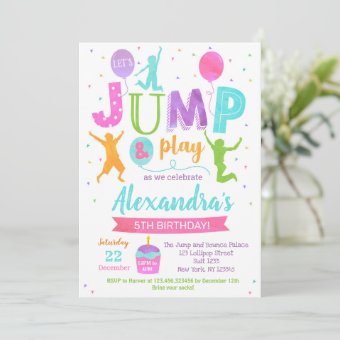 Jump Trampoline Park Birthday Invitations Girl | Zazzle