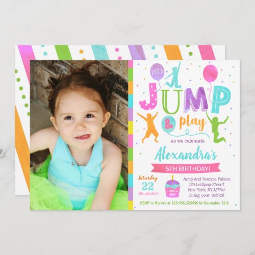 Jump Trampoline Park Birthday Invitations Girl