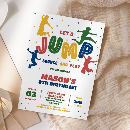 Jump Trampoline Park Boys Birthday Party Invitation