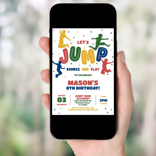 Jump Trampoline Park Boys Birthday Party Invitation (Front Digital)