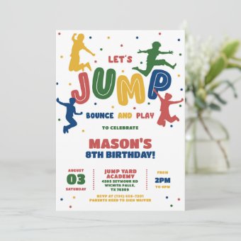 Jump Trampoline Park Boys Birthday Party Invitation | Zazzle