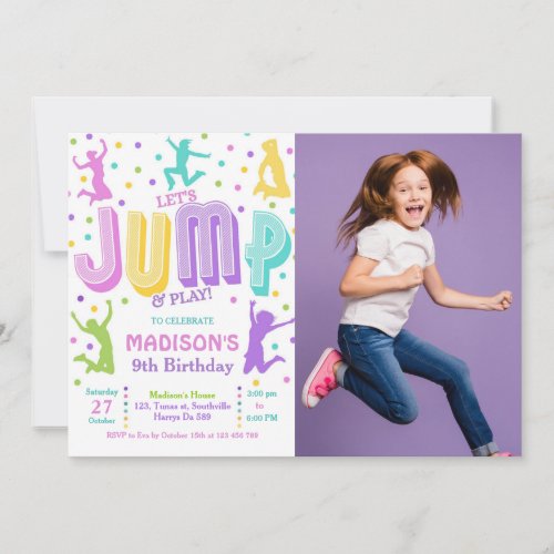 Jump Trampoline Park Photo Birthday Party Invitation