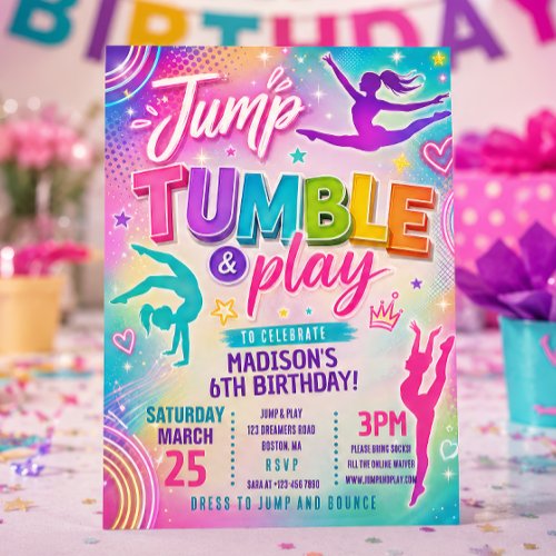 Jump Trampoline Pastel Birthday Party Invitation