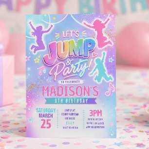 Jump Trampoline Pastel Birthday Party Invitation