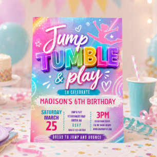 Jump Trampoline Pastel Birthday Party Invitation