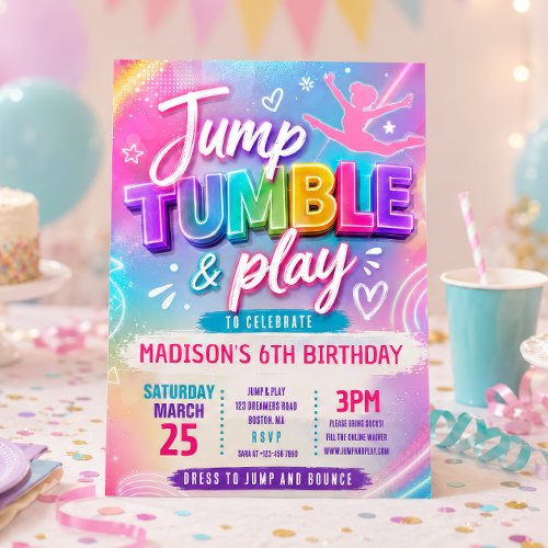 Jump Trampoline Pastel Birthday Party Invitation