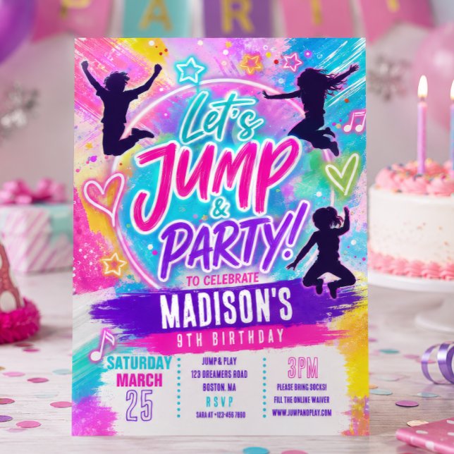 Jump Trampoline Tie Dye Birthday Party Invitation (Creator Uploaded)
