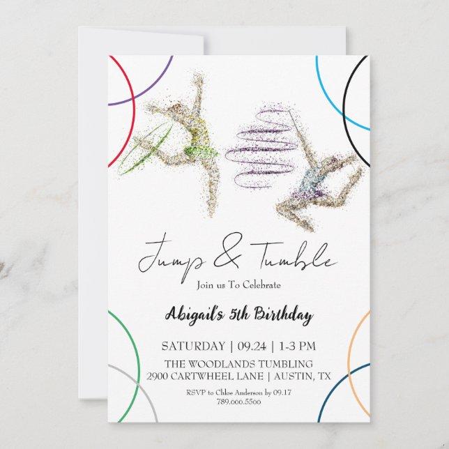 Jump Tumble Girl Gymnastic Birthday invitation (Front)